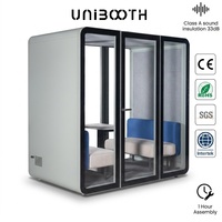 UNIBOOTH Cabine de travail préfabriquée insonorisée 33 dB, ignifuge ISO 23351, à montage rapide pour salle de formation et hall, livraison rapide