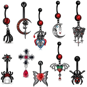 องค์ประกอบชั่วร้าย Rhinestone ห้อยแหวนปุ่มท้องเหล็กผ่าตัดความมืดสะดือเจาะแหวนเครื่องประดับร่างกาย - Product Image 1