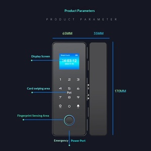 Serrure intelligente à empreinte digitale sans perçage pour porte vitrée, avec application, pour portes simples/doubles - Cadre de contrôle d'accès - Product Image 1