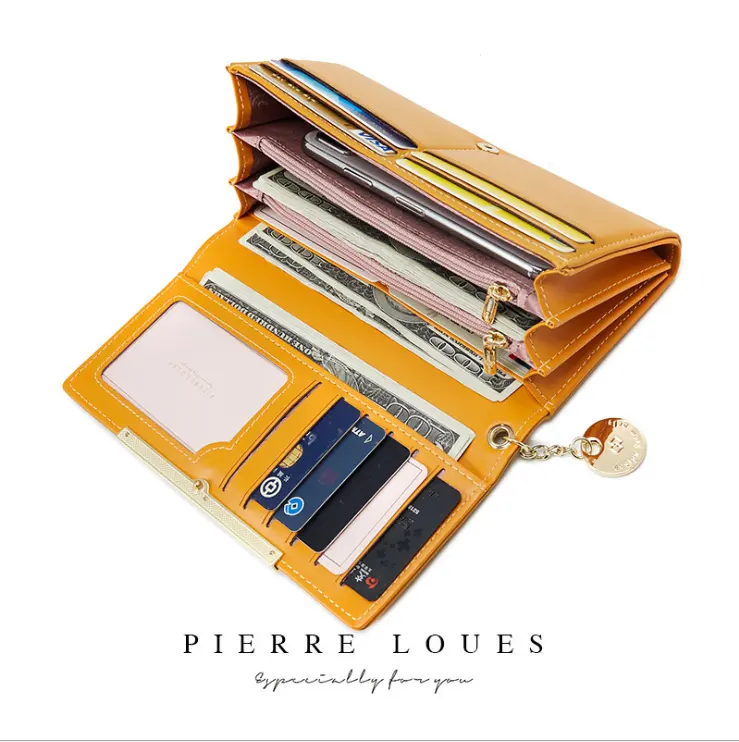 2019 पियरे Loues लक्जरी लेडी की उच्च-ग्रेड पु चमड़े स्लिम बटुआ कार्ड धारक पैसे क्लिप बटुआ