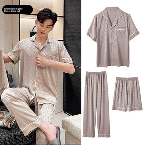 Conjunto de Pijama Jacquard para Hombre, Estilo <span class=keywords><strong>Da</strong></span> <span class=keywords><strong>Vinci</strong></span>, Tela de Imitación de Seda Premium, Manga Tres Cuartos, Cuatro Estaciones, Tallas Grandes, Ideal para Regalo - Product Image 4