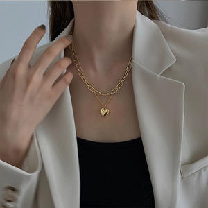 Tik Tok collana multistrato con pendente a cuore di moda di vendita calda catena di abbigliamento in <span class=keywords><strong>lana</strong></span> placcata oro 14K per donna - Product Image 2