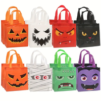 Sac fourre-tout pliable en toile non tissée personnalisé, motif dessin animé Halloween, pour bonbons et friandises, avec bandoulière, imperméable et réutilisable