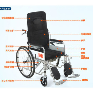 And Mutual Help Silla de Ruedas Reclinable con Respaldo Alto y Función de Inodoro, Plegable, Ligera, Manual, para Ancianos y Personas con Discapacidad - Product Image 2