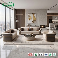 Ensemble de meubles de salon de luxe, canapé en cuir 1+2+3 places, table basse ronde en marbre, table d'appoint, meuble TV pour l'intérieur d'une grande maison