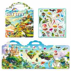 Nouveau design créatif, jeu créatif pour enfants, château dans le ciel interactif parent-enfant, autocollants en gel réutilisables, livre d'activités - Product Image 3