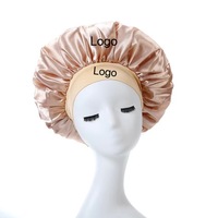 Bonnet de nuit en satin soyeux uni avec logo personnalisé, bord large, pour femme, avec bande élastique