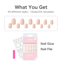 Vente en gros d'usine de faux ongles, 24 pièces, pointes d'ongles ovales roses, étiquette privée et conception personnalisée acceptées