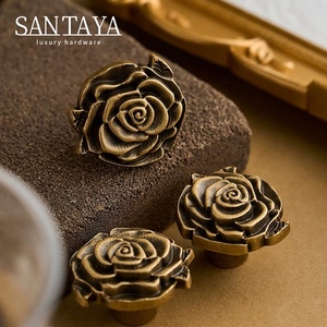 Santaya <strong>Antique</strong> Brushed Brass Handles Rose-shaped Kitchen Cabinet Pulls Bedroom Wardrobe <strong>Drawer</strong> <strong>Knobs</strong> Furniture Bronze Handle - Product Image 1