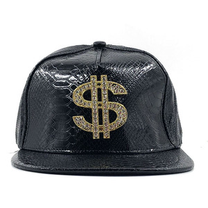 Luxuriöse Vintage Modische 5-Panel PU-Leder Schlangenhaut Snapback Sport-Baseballkappe mit Gold-Dollarzeichen Metall-Dekor - Product Image 5