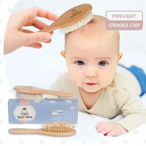 Cepillo de pelo de bebé 100% natural, conjunto de Peine y cepillo para bebé, logo personalizado para niña o niño recién nacido