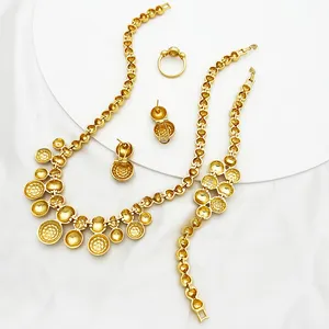 juepei jewelry wedding collection 24k plated gold zirconia jewelry set with gemstone pendants charms