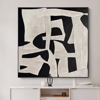 Art mural beige Wabi-Sabi, peinture abstraite noire et beige, grande peinture murale minimaliste noire, peinture sur toile beige