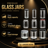 Pot en verre transparent à large ouverture pour la mise en conserve des aliments avec couvercle 120ml 200ml 250ml 375ml 500ml 1000ml Contenant de stockage