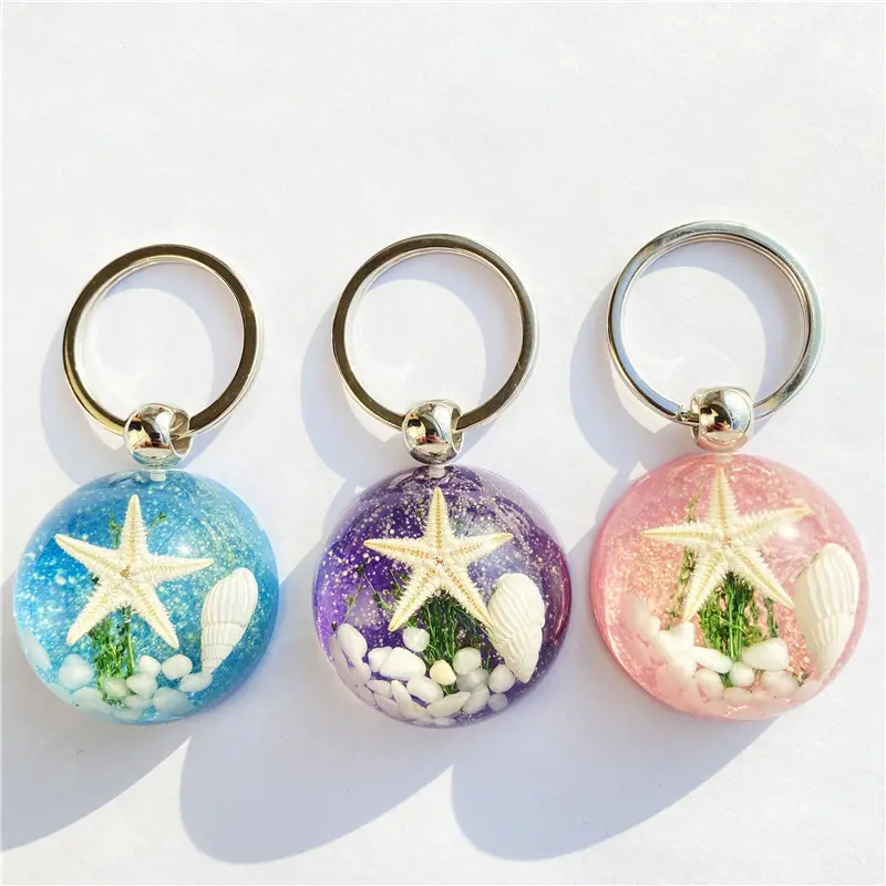 Summer Seaside Beach Tourism Souvenirs Gifts Keyring Resin Starfish Amber Keychain Wholesale