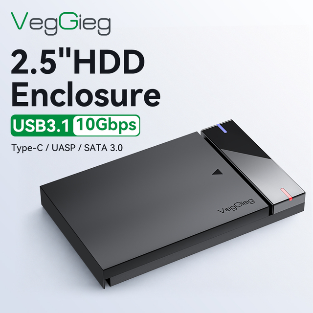 VegGieg USB3.0 to 2.5 Inch SATA Hard Disk Drive Enclosure Transparent Plastic External Storage HDD Case Box Used Adapter for SSD