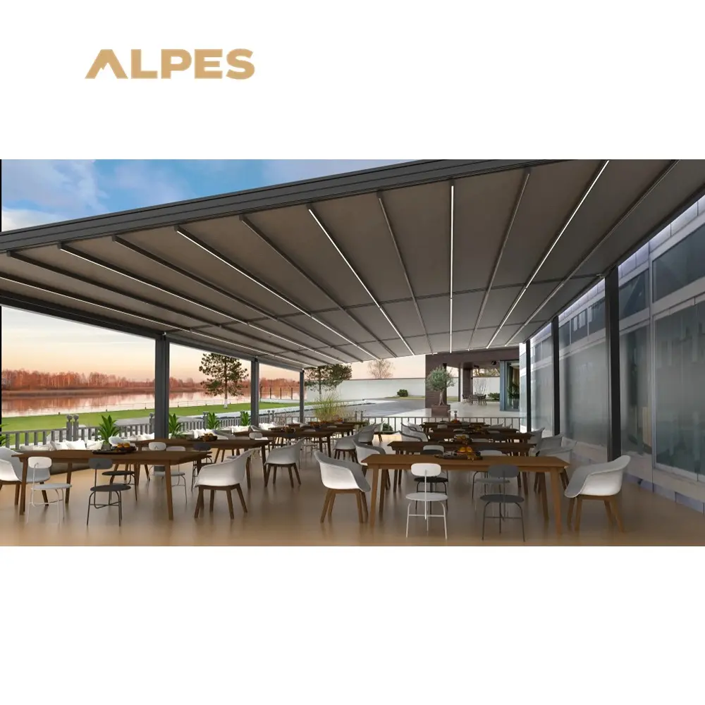 Pergola de toit rétractable avec auvent rétractable pour restaurant Pergola pliante en PVC rétractable résistante au vent