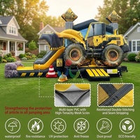 Structure gonflable commerciale de construction pour enfants : Maison de jeu, excavatrice, bulldozer et toboggan combinés pour les anniversaires de garçons et la location événementielle