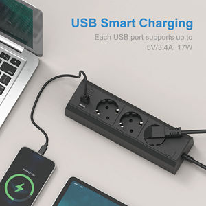 Multiprise standard européenne à 3 prises, câble de 1,<span class=keywords><strong>5</strong></span> m, rallonge avec 2 ports USB-A et 2 ports USB-C - Product Image 3