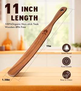Juego de Utensilios de Cocina de Madera de Teca Natural de 2 Piezas, Antiadherentes, Incluye Cuchara para Sopa y Espátula para Café, Té y Cocina - Product Image 4