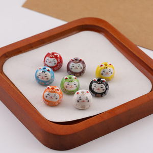 Cuentas de cerámica redondas con diseño de gato japonés de la suerte para hacer pulseras, accesorios de joyería DIY - Product Image 1