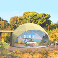 Dôme de glamping géodésique avec salle de bain, tente de camping extérieure, grand dôme à baldaquin, serre transparente en PVC pour restaurant