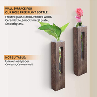 Vas Bunga Pot Kaca Gantung Dinding Retro, Stasiun Perbesaran Terarium Tanaman Desktop Vas Tabung Uji Kayu Solid