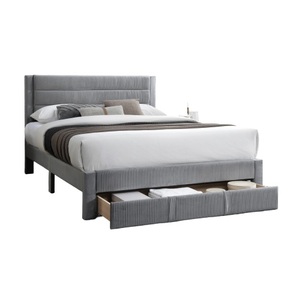 Luxury Modern Soft Bed Queen Size Storage Drawer Gray Corduroy Headboard <b>Pine</b> Wood Eco-Friendly Bedframe - Product Image 3