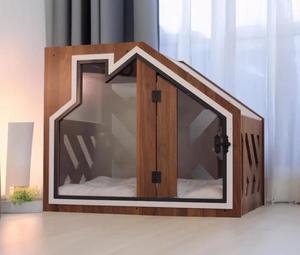 Nouveau design d'intérieur pour chenil de chien de compagnie en bois brun moderne et élégant avec porte - Product Image 1