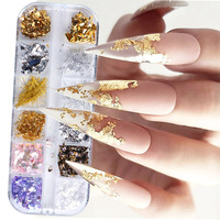 12 grilles holographiques aluminium feuille d'ongle flocons autocollants paillettes 3D paillettes décoration feuille d'art d'ongle