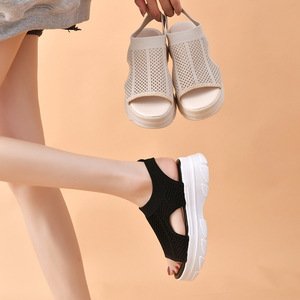 Novas Sandálias Planas de Plataforma Grossa para Mulheres, com Tira no Tornozelo, Calçado Slip On, <span class=keywords><strong>Peep</strong></span> <span class=keywords><strong>Toe</strong></span>, Recortes em Malha, Respirável, Sandália Casual para Meninas - Product Image 3