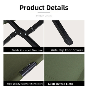 Lit de camp pliable ultraléger E-RIKE en aluminium, robuste, pour le camping tactique en plein air, avec poche latérale E-RIKE Ultralight - Product Image 2