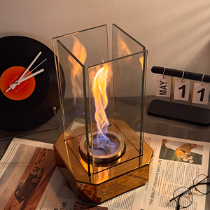 Freestanding Tabletop Alcohol Fireplace <strong>Fire</strong> <strong>Pit</strong> <strong>Table</strong> <strong>with</strong> Rotating Flame Stainless Steel Metal Plating 2-Hour Burn - Product Image 1