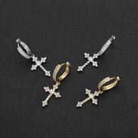 Unisex Silver Needle Zircon Encrusted Cross Ear Studs Cross Border <strong>Best</strong> <strong>Selling</strong> Trendy Street Hip Hop Rap Jewelry