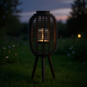 Lanterne à bougie en bambou noir, éclairage solaire LED pour jardin, luminaire extérieur IP65 - Product Image 2