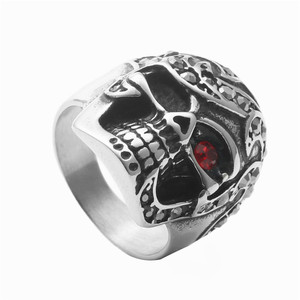 Skull <b>Ring</b> Men's Retro Silver Red Eyes Stainless Steel Punk Jewelry Gift - Product Image 5