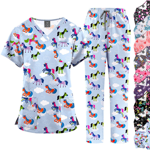 ชุดเสื้อพยาบาลแบบยืดได้เสื้อคอวีสำหรับแพทย์เสื้อพยาบาลระบายอากาศได้ดีพิมพ์ลายแบบกำหนดเอง - Product Image 1