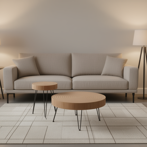 Juego de Mesa de Centro Redonda Moderna con Tapa de Madera y Patas de Hierro, Diseño de Mediados de Siglo, Muebles para Sala de Estar, 31.3 Pulgadas, Estilo Elegante - Product Image 2