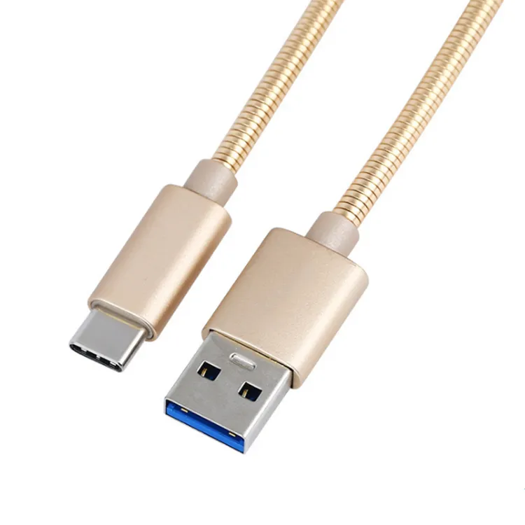 Usbc Duurzaam Rvs 1M 3A Snelle Gegevens Charger Usb 3.0 C Snoer Aan Een 144 Briaided Metalen Lente gevlochten Usb-kabel 3.0 Type C