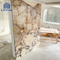 Salon moderne de luxe LX Design Brésil Patagonia Marbre Grande dalle polie Décoration murale rétroéclairée par LED Taille personnalisée
