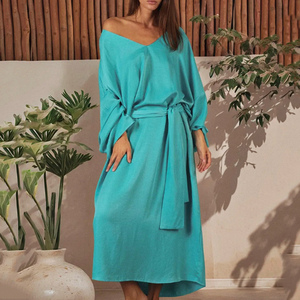 Enyami Women <strong>Kimono</strong> <strong>Robes</strong> Long Knit Bathrobe Lightweight Soft Satin Sleepwear V-neck Casual <strong>Ladies</strong> Loungewear with Waist Belt - Product Image 1