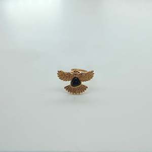 Fashion <b>Rings</b> PVD Gold Plated 316L Stainless Steel Black Stone Eagle Design <b>Adjustable</b> Size - Product Image 1