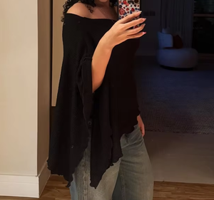 Viviblook Y26TP043 T-shirt décontracté pour femme, haut court sexy et ample à bords irréguliers pour dames - Product Image 1