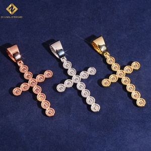 925 <b>Silver</b> Iced Out Jewelry 18K Gold Moissanite Cross Pendant Rose Gold Plated Religious <b>Charm</b> Unisex Hip Hop Style Pendant - Product Image 2