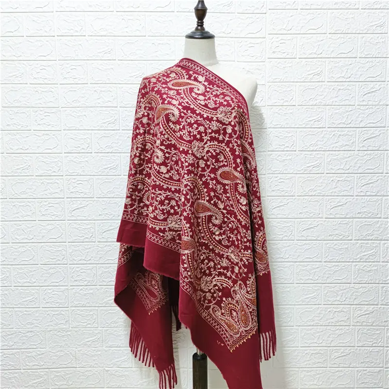 Wholesale New High Quality Wool Cashmere Shawl Paisley Embroidery Heavy Warm Long Scarf