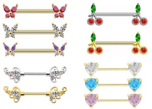 Gaby, nuevos diseños, barra de calibre 14, estrella, forma de corazón, anillos para pezones, joyería de pecho de acero inoxidable con chapado en oro para Piercing - Product Image 2