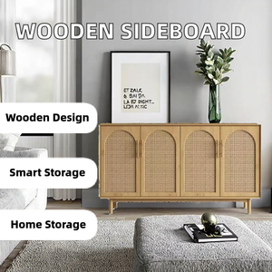 Modern Wooden Sideboard with 4 Compartments & 2 Doors Living Room <b>Storage</b> <b>Cabinet</b> for Hotel & <b>Bedroom</b> Use - Product Image 2