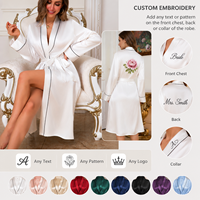 Robe de chambre de luxe sexy en satin pour femme, broderie florale, longue robe de mariée avec poches