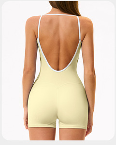 Combishort pour femme, dos nu, col carré, fines bretelles, vêtements de sport sans couture, couleur unie, adapté à la course et au fitness. - Product Image 6