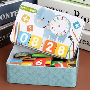 Jam magnet mainan matematika untuk anak-anak, bahan montesori tongkat kayu aritmatika, alat bantu mengajar magnet mainan puzzle belajar